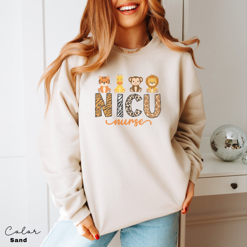 NICU Nurse Sweatshirt Animal, Neonatal ICU Nurse Shirt, Safari Animals, Nurse Appreciation Gift, Neonatal Intensive Care Unit Tee,