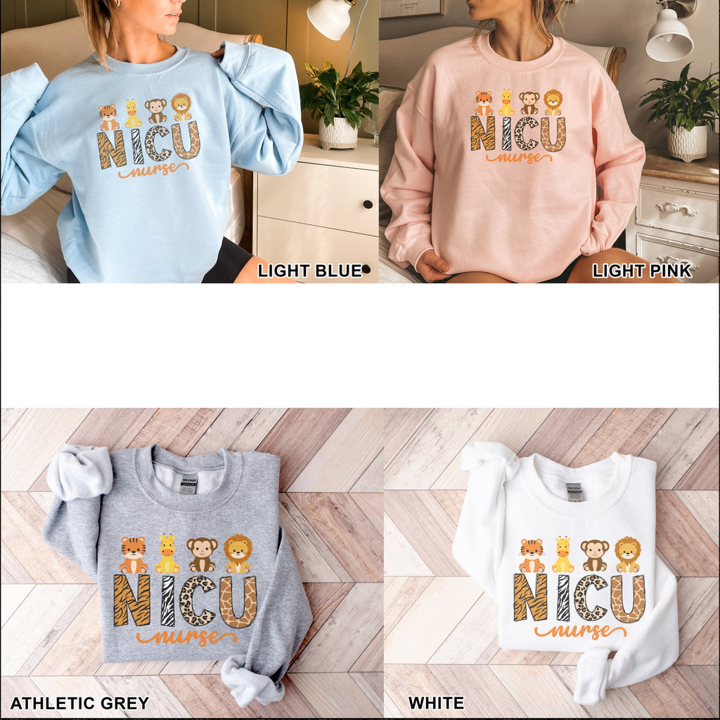 NICU Nurse Sweatshirt Animal, Neonatal ICU Nurse Shirt, Safari Animals, Nurse Appreciation Gift, Neonatal Intensive Care Unit Tee,