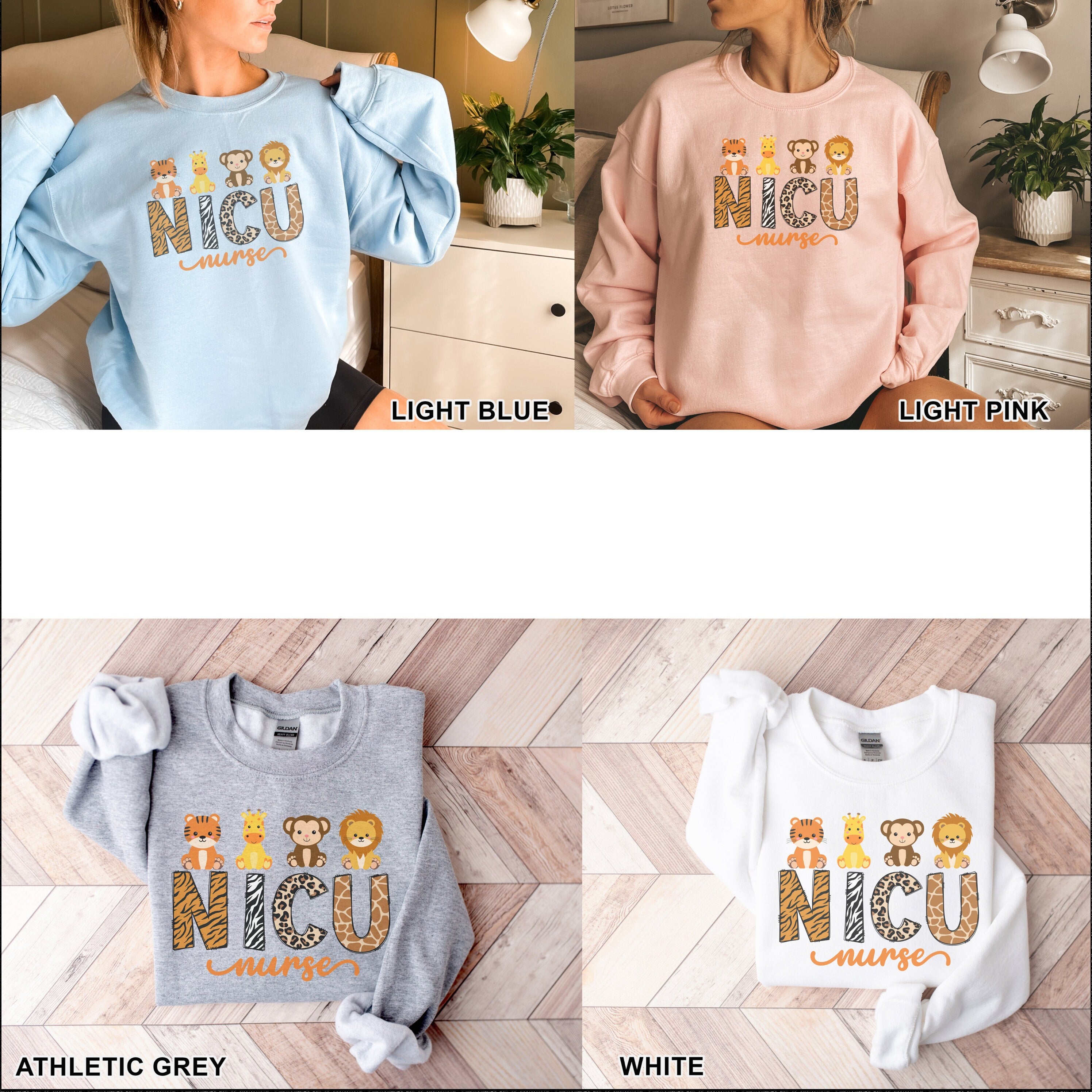 NICU Nurse Sweatshirt Animal, Neonatal ICU Nurse Shirt, Safari Animals, Nurse Appreciation Gift, Neonatal Intensive Care Unit Tee,