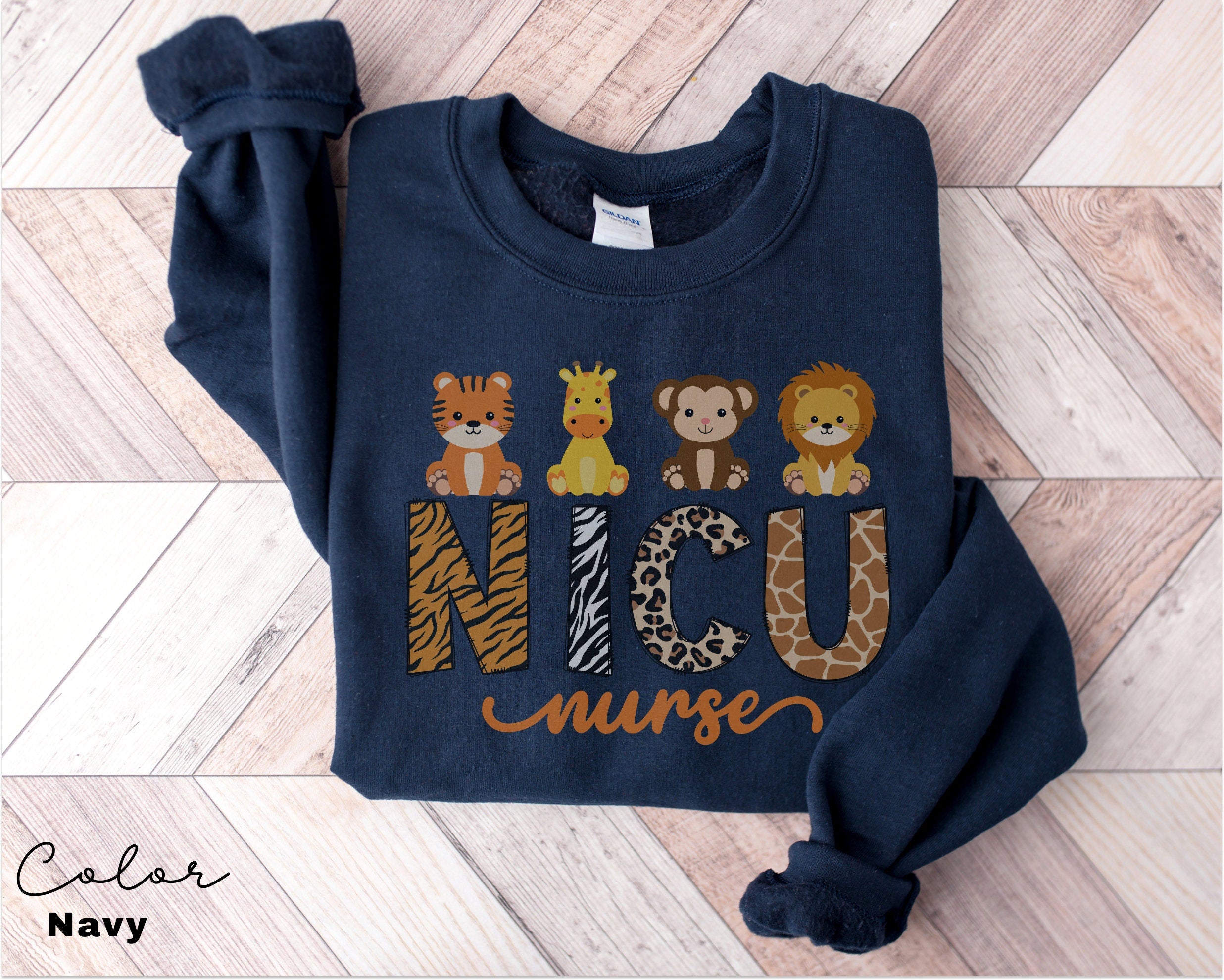 NICU Nurse Sweatshirt Animal, Neonatal ICU Nurse Shirt, Safari Animals, Nurse Appreciation Gift, Neonatal Intensive Care Unit Tee,