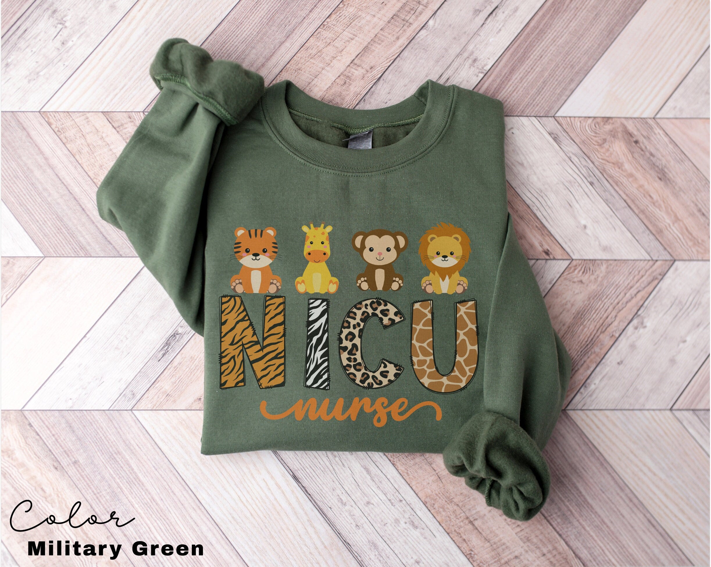 NICU Nurse Sweatshirt Animal, Neonatal ICU Nurse Shirt, Safari Animals, Nurse Appreciation Gift, Neonatal Intensive Care Unit Tee,