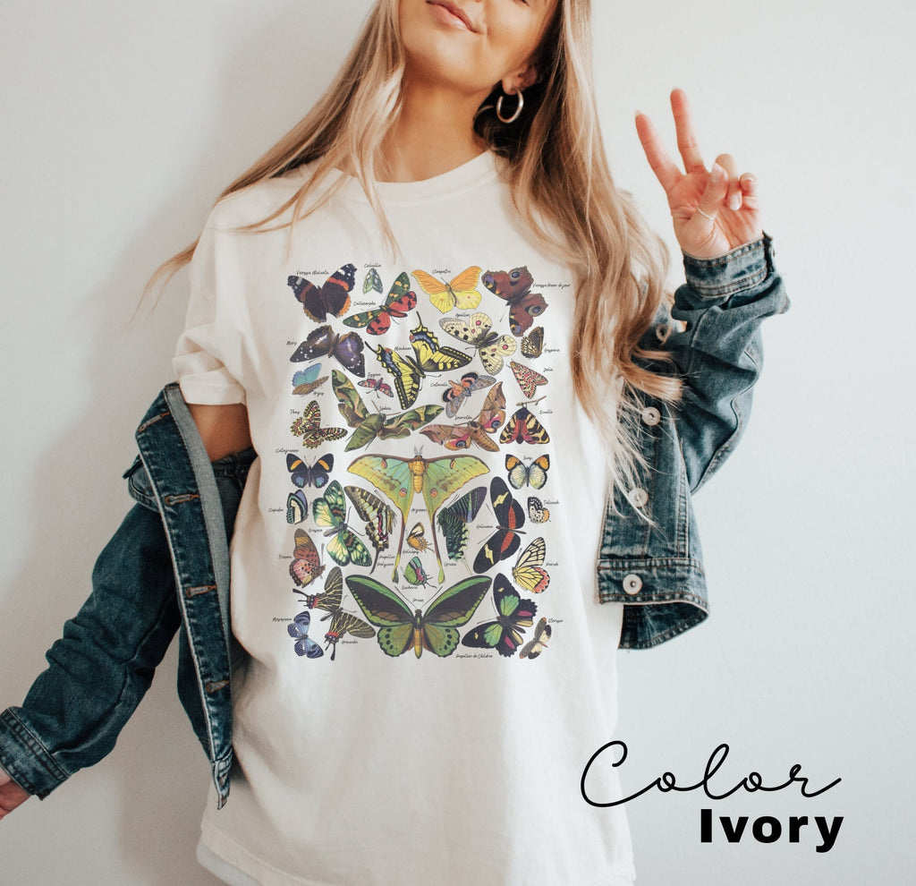 Vintage Butterfly Shirt, Moth Aesthetic T Shirt, Nature Lover T-Shirt, Soft Comfort Colors Tee, Gift For Her, Plus Size TShirts, Boho TShirt