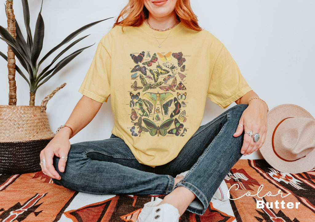 Vintage Butterfly Shirt, Moth Aesthetic T Shirt, Nature Lover T-Shirt, Soft Comfort Colors Tee, Gift For Her, Plus Size TShirts, Boho TShirt
