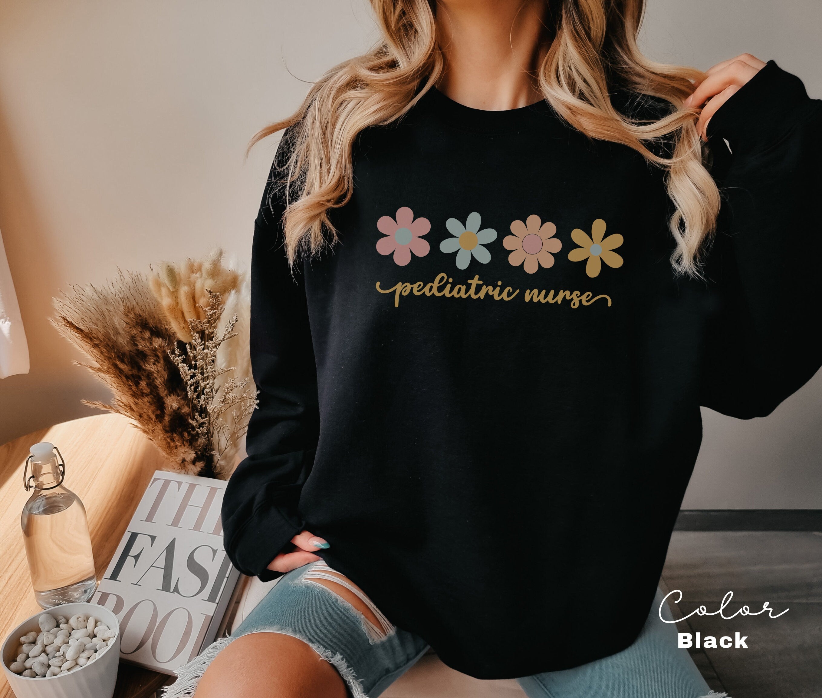 Floral Pediatric Nurse Sweatshirt, Peds Nurse Sweatshirts, Pediatric Sweater, Picu Nurse Sweaters, Pediatrics Nurse Shirt, Gifts For Nurses
