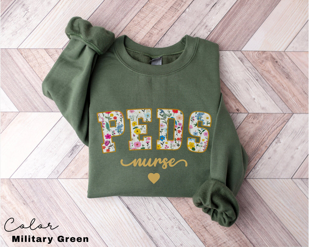 Floral Pediatric Nurse Sweatshirt, Peds Nurse Sweatshirts, Pediatric Sweater, Picu Nurse Sweaters, Pediatrics Nurse Shirt, Gifts For Nurses