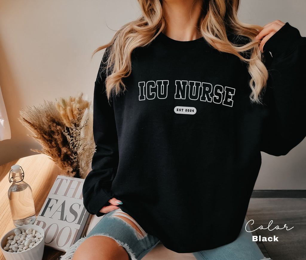ICU Nurse Sweatshirt, Gifts for Intensive Care Unit Nurse, Unisex Crewneck Trendy ICU Sweater, Nursing School Gift, For Work ICU Nurse Shirt