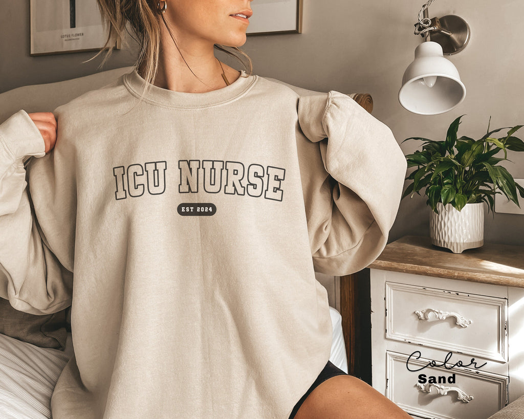 ICU Nurse Sweatshirt, Gifts for Intensive Care Unit Nurse, Unisex Crewneck Trendy ICU Sweater, Nursing School Gift, For Work ICU Nurse Shirt