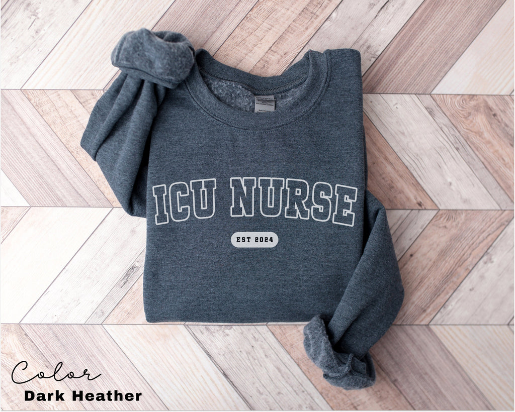 ICU Nurse Sweatshirt, Gifts for Intensive Care Unit Nurse, Unisex Crewneck Trendy ICU Sweater, Nursing School Gift, For Work ICU Nurse Shirt
