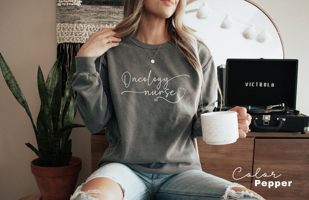Oncology Nurse RN Comfort Colors Sweatshirt, ONC Nurse Crewneck Sweater, Hem Onc Nurse, Peds Onc Nurse Sweatshirt, Nurse Practitioner