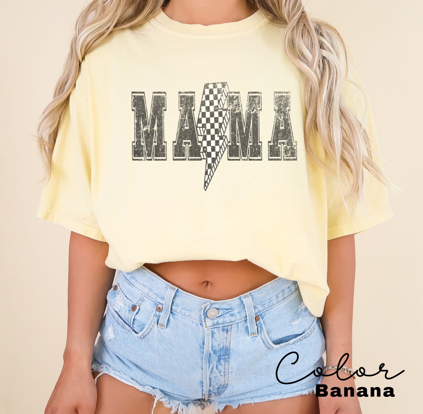 Lightning Bolt Mama Shirt, Retro Mom Tee, Trendy Mama Shirt, Checkered Retro, Shirts for Moms, Comfort Colors Tee, 90s Retro Style,