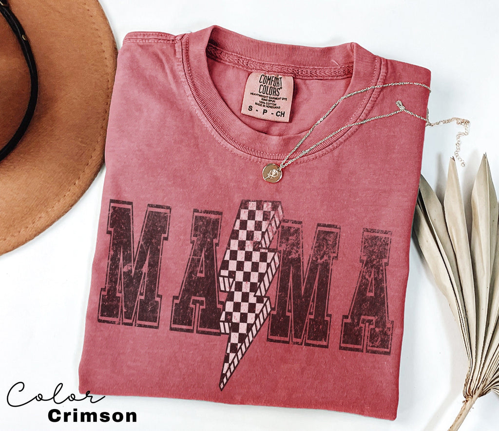 Lightning Bolt Mama Shirt, Retro Mom Tee, Trendy Mama Shirt, Checkered Retro, Shirts for Moms, Comfort Colors Tee, 90s Retro Style,