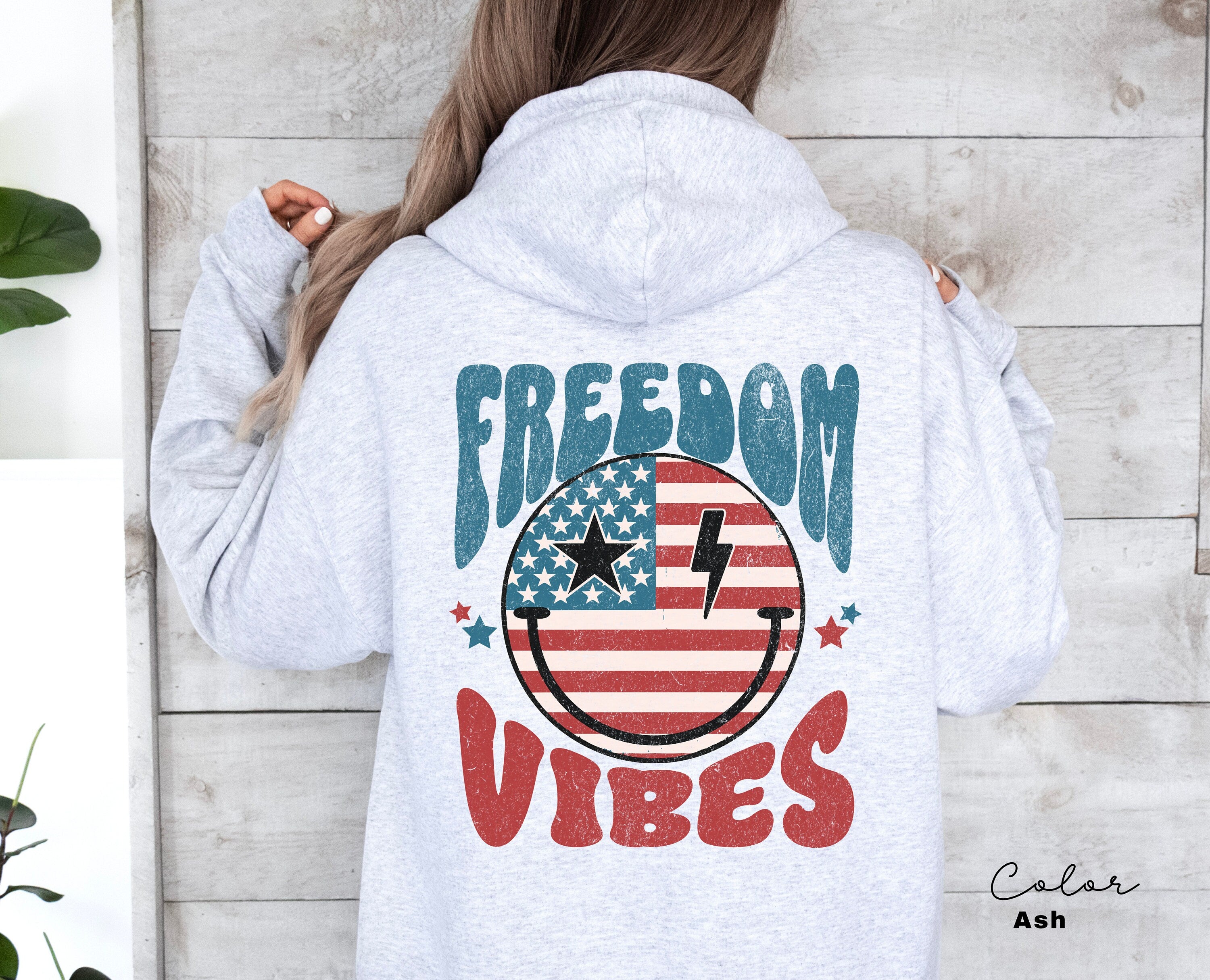 Freedom Vibes Hoodie, Retro USA Patriotic Hoodie, 4th of July Graphic Tee, Star American Graphic Tee,