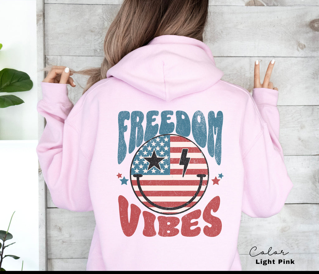 Freedom Vibes Hoodie, Retro USA Patriotic Hoodie, 4th of July Graphic Tee, Star American Graphic Tee,