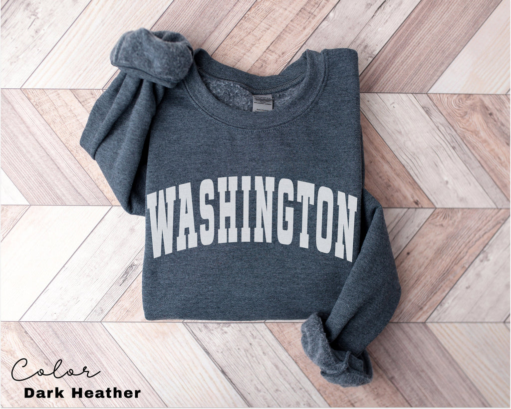 Washington Sweatshirt, WA Pacific North West, Vintage Varsity Aesthetic, Trendy Travel Destination Gift, Unisex Crewneck Sweatshirt