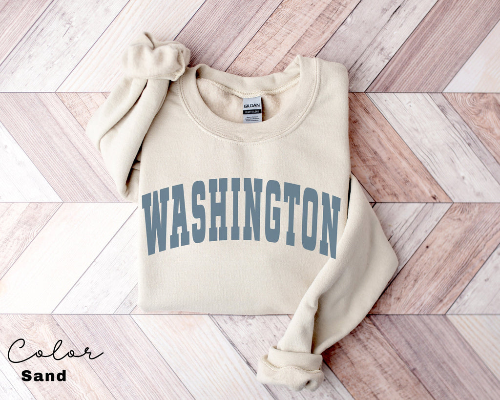 Washington Sweatshirt, WA Pacific North West, Vintage Varsity Aesthetic, Trendy Travel Destination Gift, Unisex Crewneck Sweatshirt