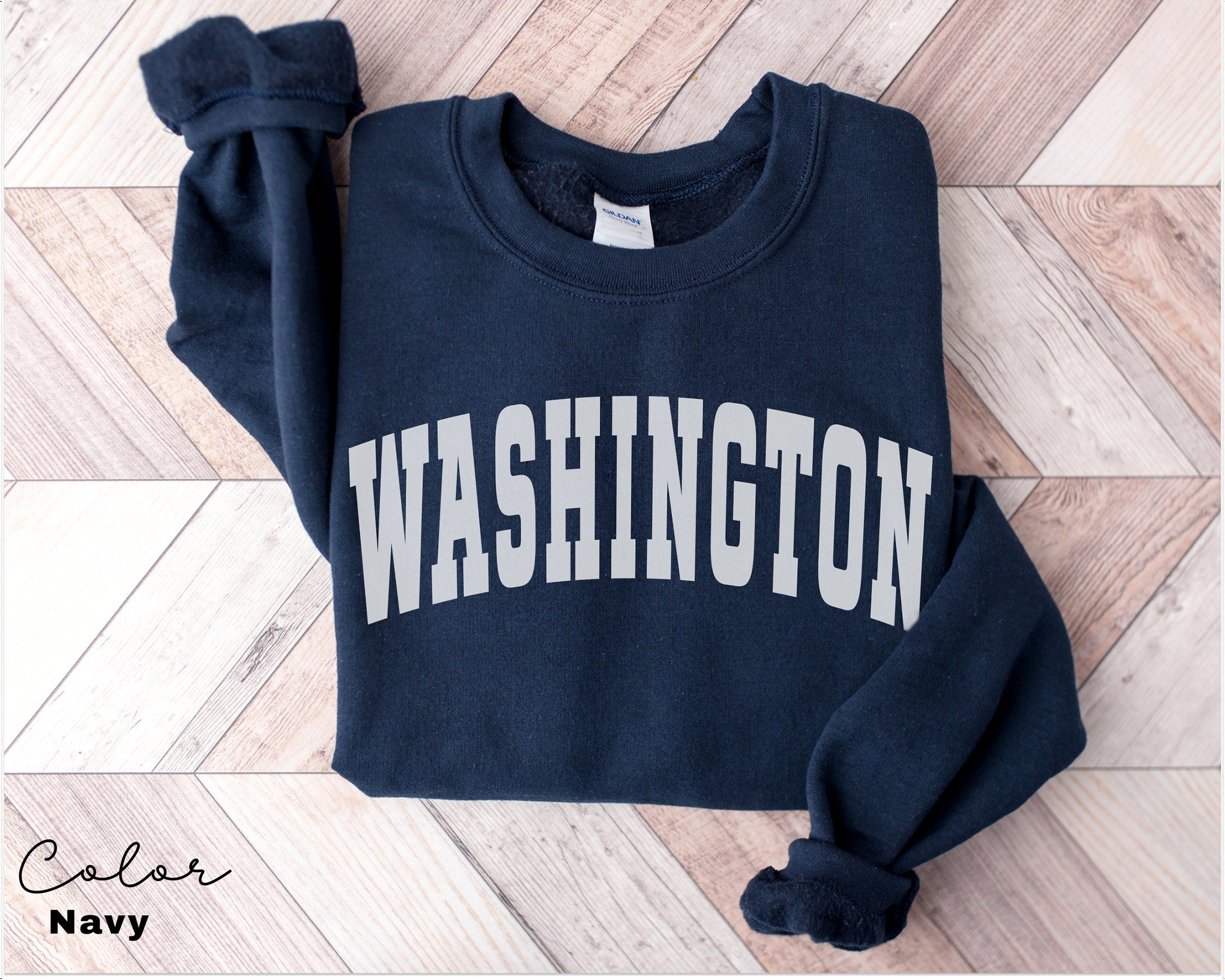 Washington Sweatshirt, WA Pacific North West, Vintage Varsity Aesthetic, Trendy Travel Destination Gift, Unisex Crewneck Sweatshirt