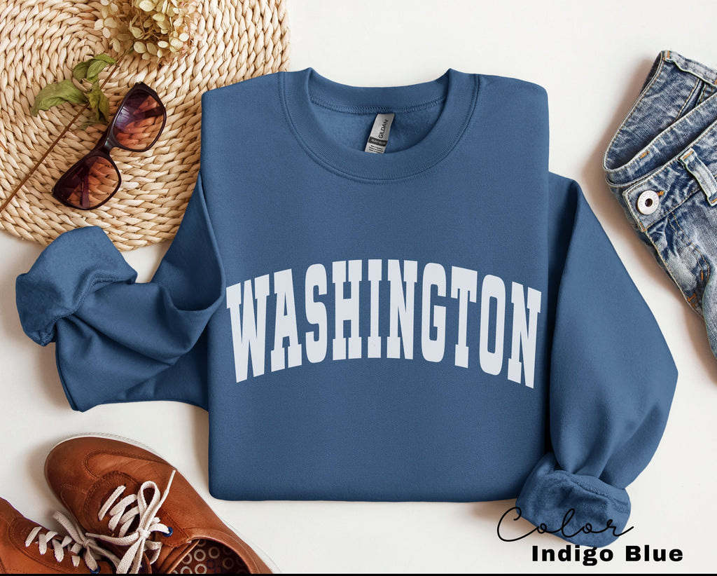 Washington Sweatshirt, WA Pacific North West, Vintage Varsity Aesthetic, Trendy Travel Destination Gift, Unisex Crewneck Sweatshirt