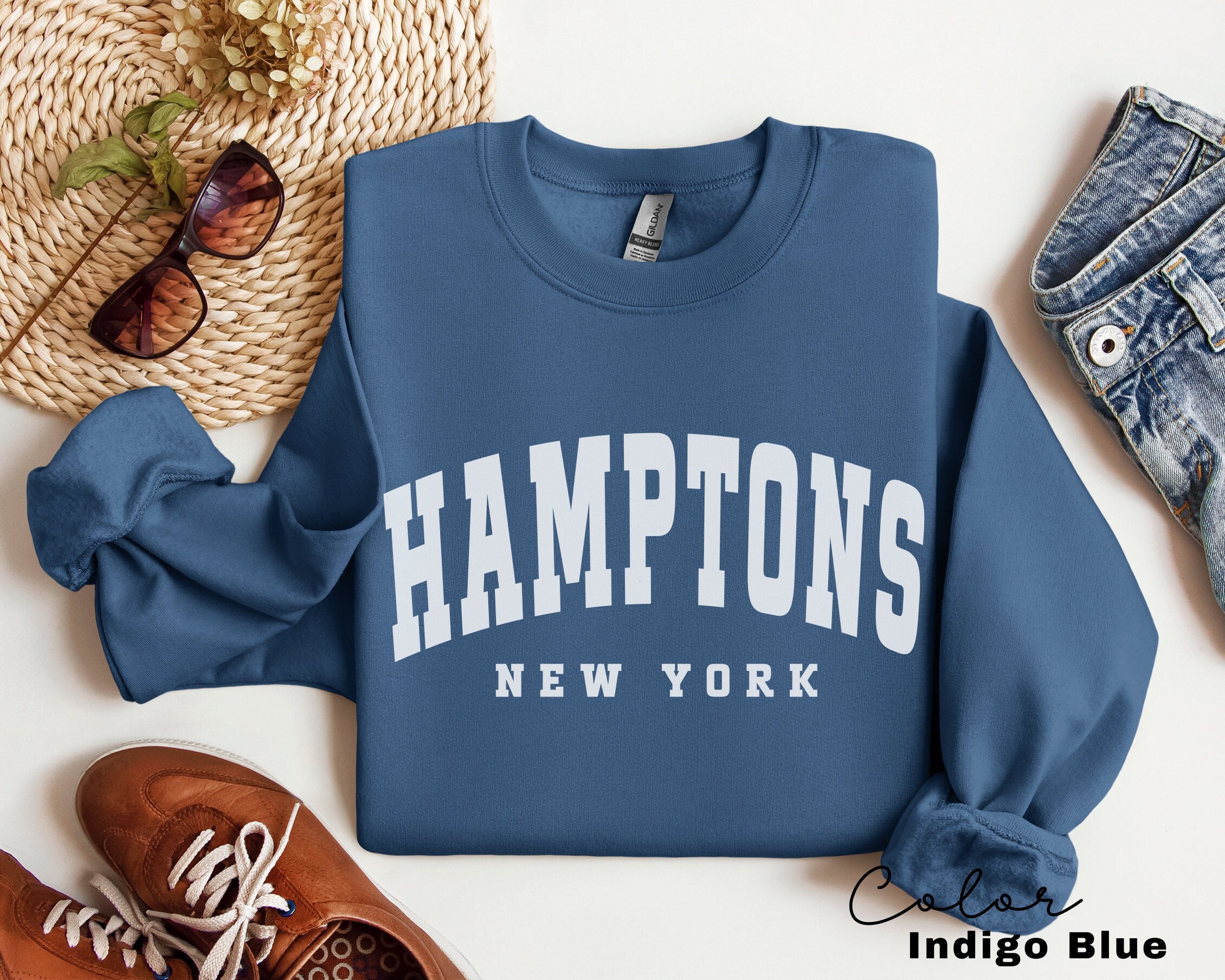 Hamptons City Sweatshirt, New York Pullover, Vintage Varsity Aesthetic, Trendy Travel Destination Gift, Unisex Crewneck Sweatshirt