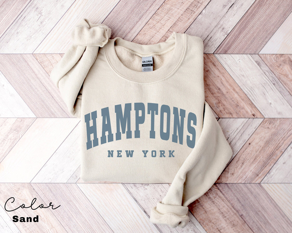 Hamptons City Sweatshirt, New York Pullover, Vintage Varsity Aesthetic, Trendy Travel Destination Gift, Unisex Crewneck Sweatshirt