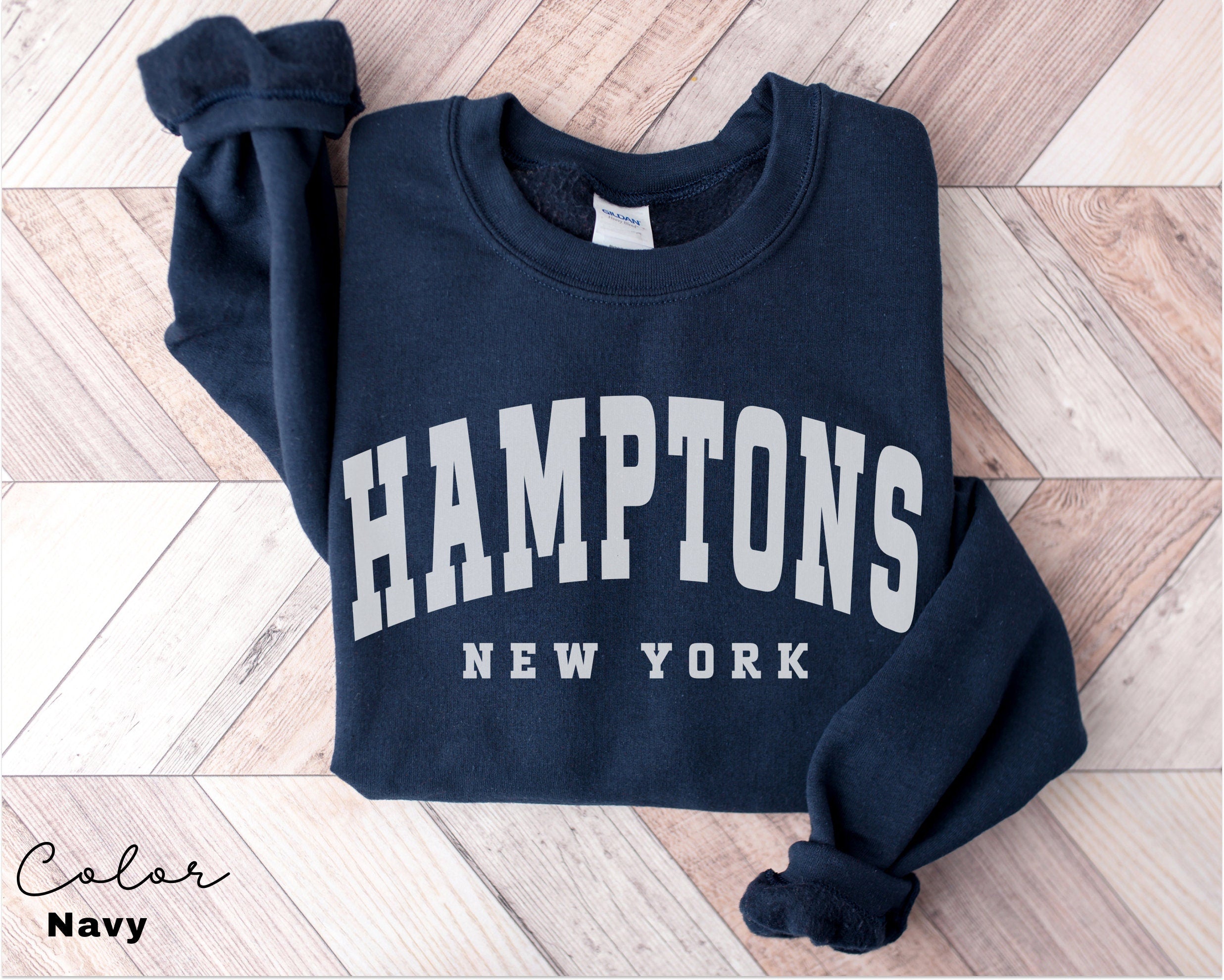Hamptons City Sweatshirt, New York Pullover, Vintage Varsity Aesthetic, Trendy Travel Destination Gift, Unisex Crewneck Sweatshirt