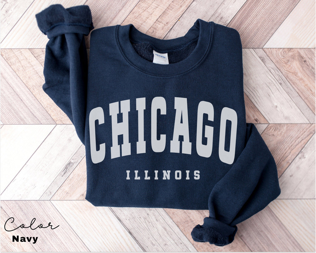 Chicago City Sweatshirt, Trendy Preppy Sweatshirt, Aesthetic College Crewneck, Oversized Minimalist Sweater, Chicago Bachelorette Shirt