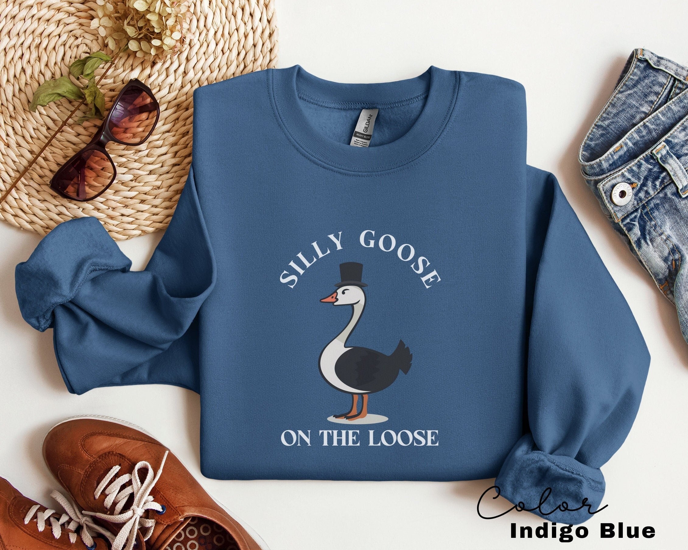 Silly Goose on the Loose Sweatshirt, Funny Goose Outfit, Goose Lover Tee, Goose Couple Clothing, Sarcastic Goose Gifts, Animal Sweatshirt,