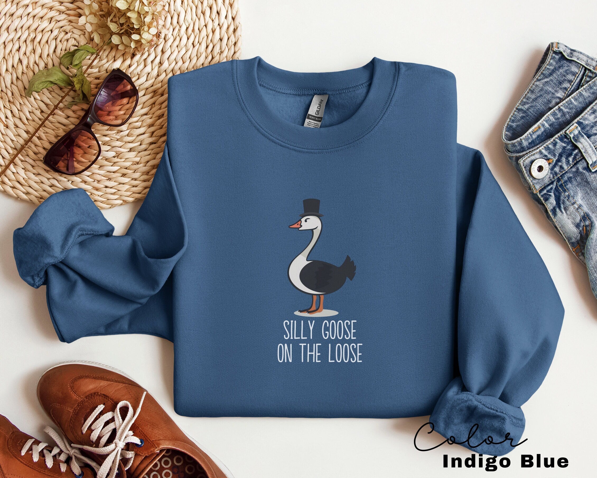 Silly Goose on the Loose Sweatshirt, Funny Goose Outfit, Goose Lover Tee, Goose Couple Clothing, Sarcastic Goose Gifts, Animal Sweatshirt,