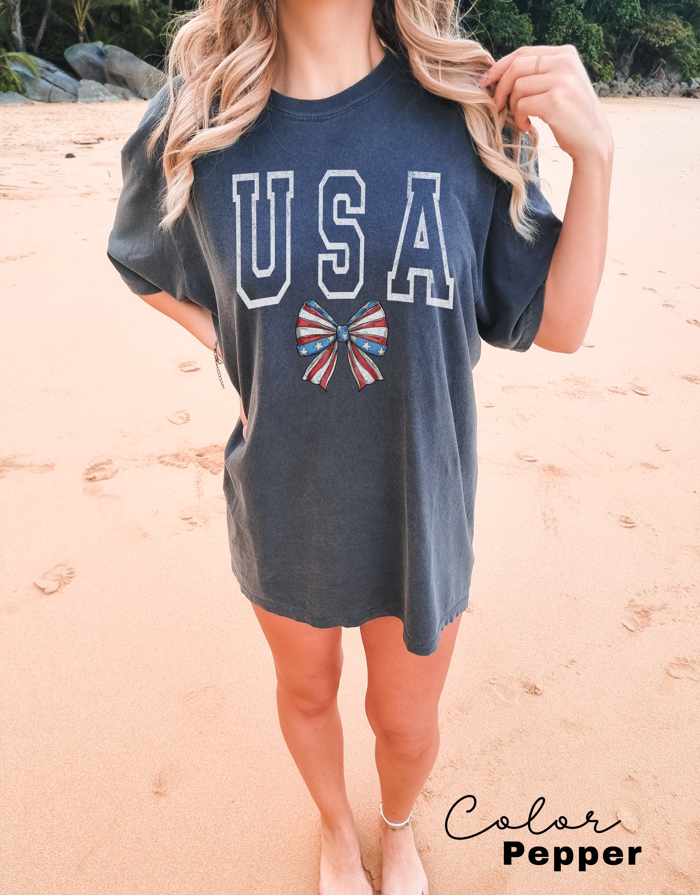 USA Flag Shirt 4th of July Shirt Big USA Tshirt Bow Comfort Colors Usa Flag Tee Usa Comfort Colors Tee Usa Shirt Gift