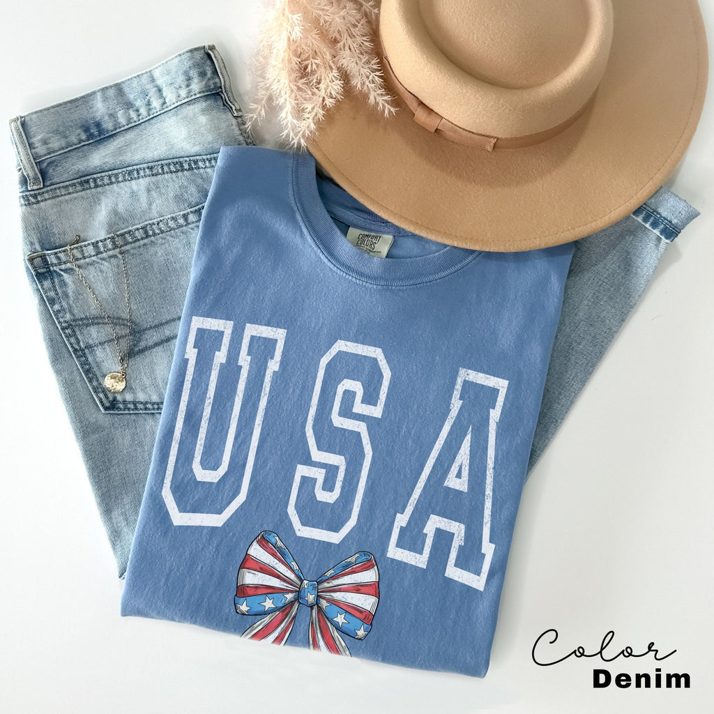 USA Flag Shirt 4th of July Shirt Big USA Tshirt Bow Comfort Colors Usa Flag Tee Usa Comfort Colors Tee Usa Shirt Gift