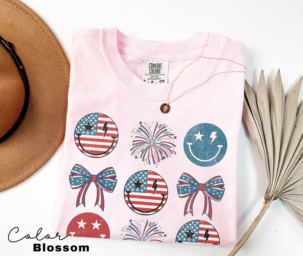 Retro Smiley Flag USA Shirt, Comfort Colors, Fourth of July Tee, 4th of July Smiley Face, Oversized Tshirt, Women Patriotic Shirts, Fourth