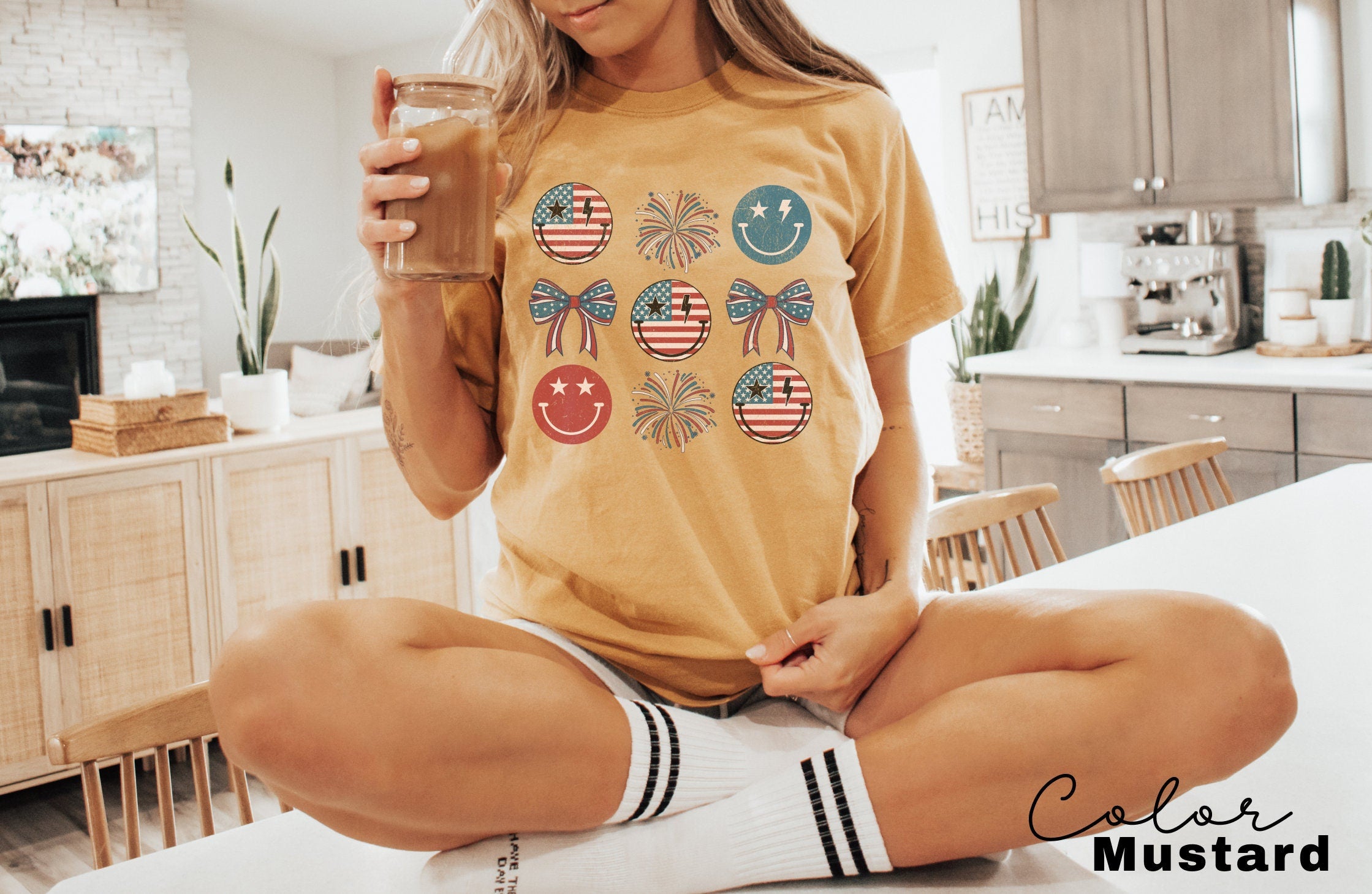 Retro Smiley Flag USA Shirt, Comfort Colors, Fourth of July Tee, 4th of July Smiley Face, Oversized Tshirt, Women Patriotic Shirts, Fourth