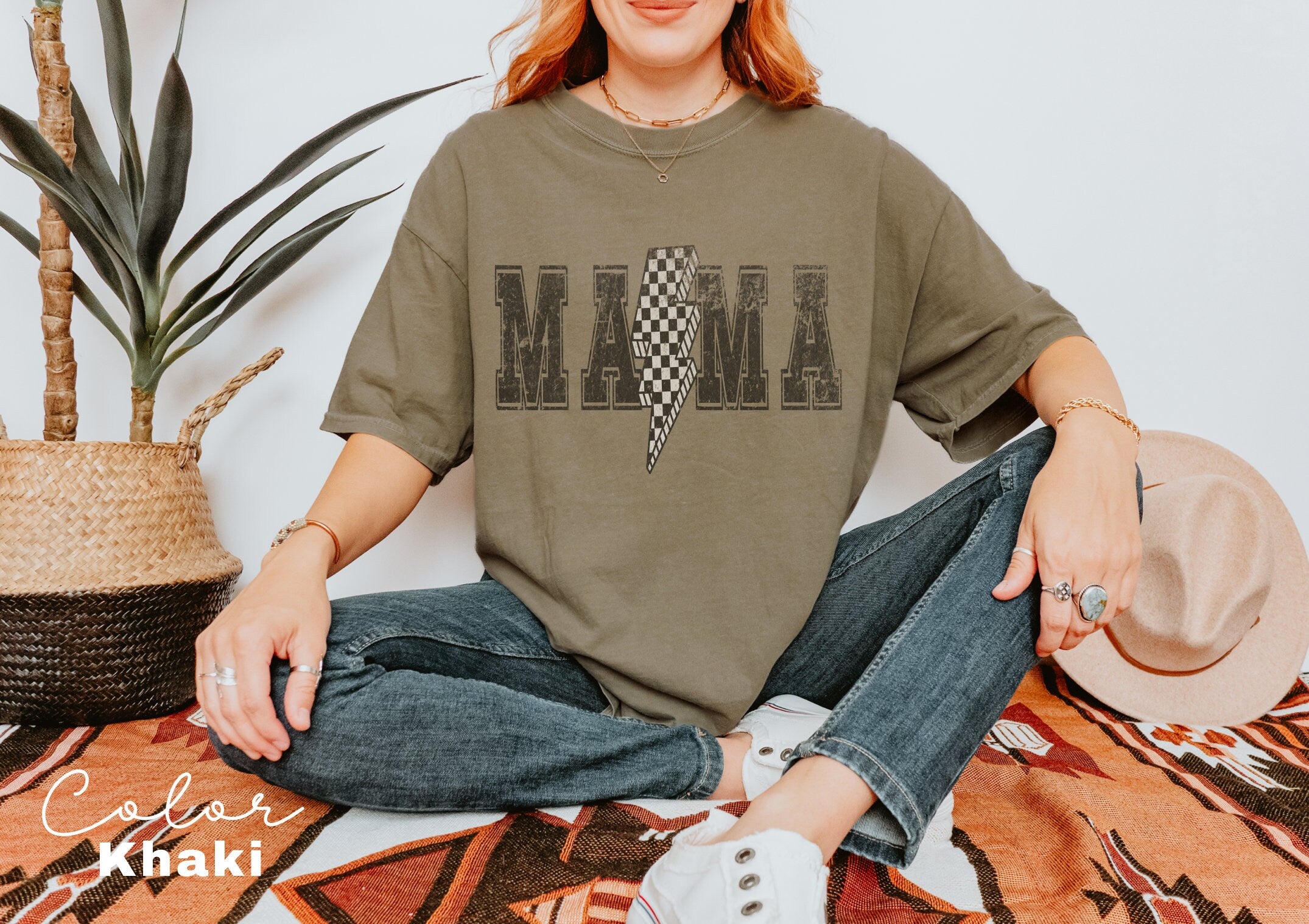Lightning Bolt Mama Shirt, Retro Mom Tee, Trendy Mama Shirt, Checkered Retro, Shirts for Moms, Comfort Colors Tee, 90s Retro Style,
