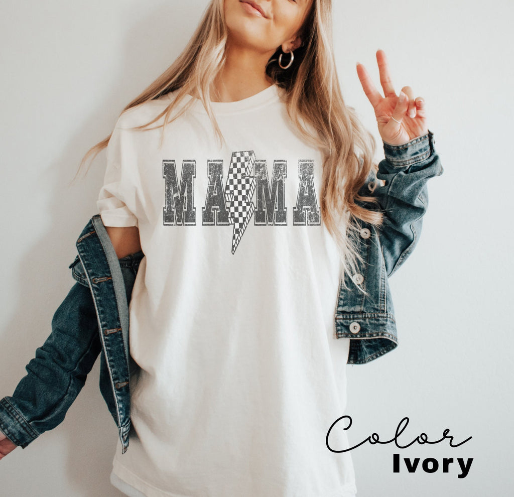 Lightning Bolt Mama Shirt, Retro Mom Tee, Trendy Mama Shirt, Checkered Retro, Shirts for Moms, Comfort Colors Tee, 90s Retro Style,