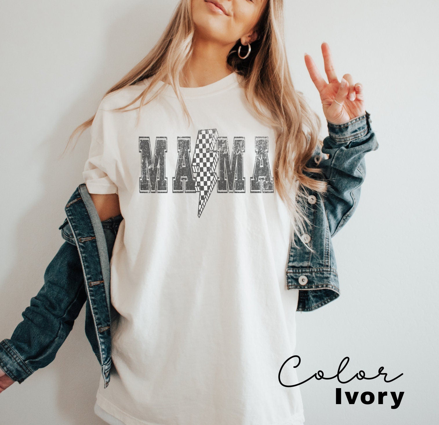 Lightning Bolt Mama Shirt, Retro Mom Tee, Trendy Mama Shirt, Checkered Retro, Shirts for Moms, Comfort Colors Tee, 90s Retro Style,