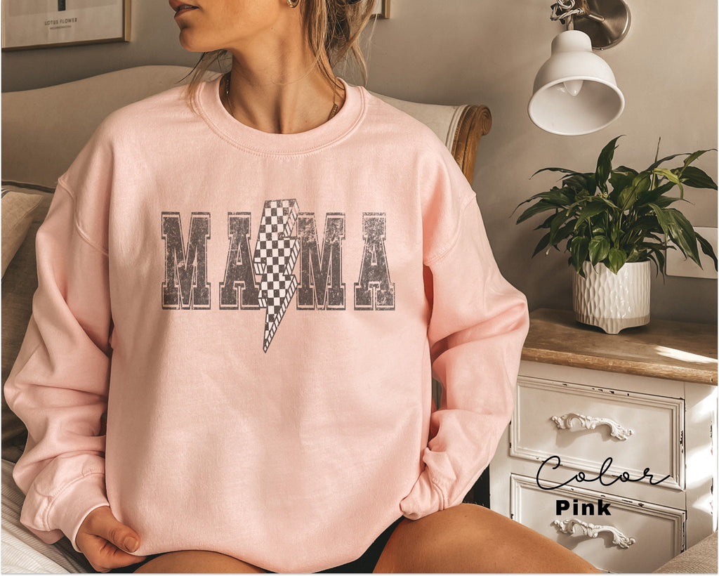 Lightning Bolt Mama Sweatshirt, Retro Mom, Trendy Mama, Checkered Retro Sweatshirt, 90s Retro Style, Vintage Sweatshirt