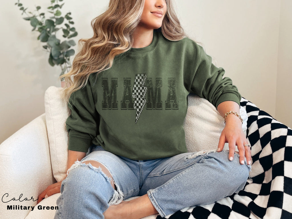 Lightning Bolt Mama Sweatshirt, Retro Mom, Trendy Mama, Checkered Retro Sweatshirt, 90s Retro Style, Vintage Sweatshirt