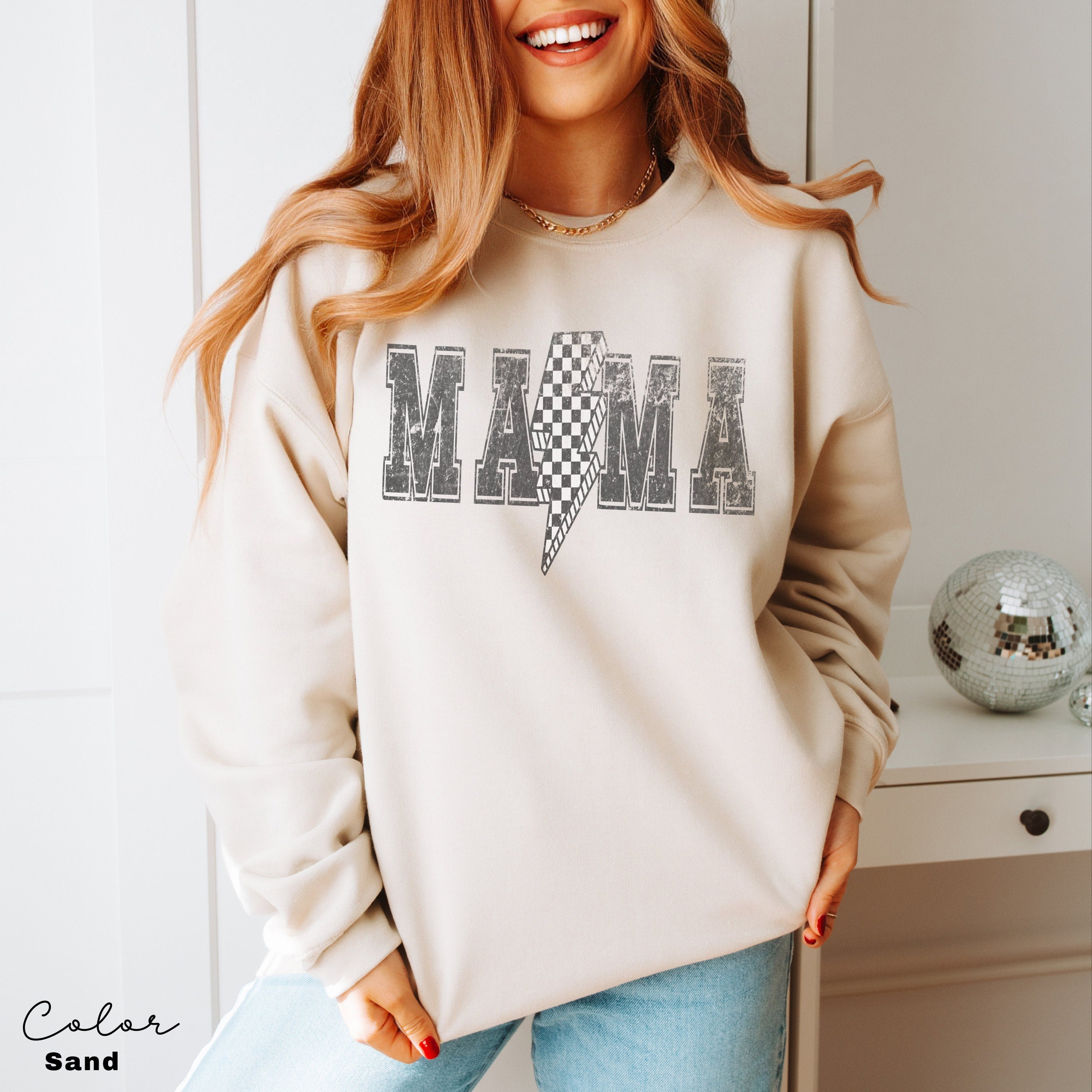 Lightning Bolt Mama Sweatshirt, Retro Mom, Trendy Mama, Checkered Retro Sweatshirt, 90s Retro Style, Vintage Sweatshirt
