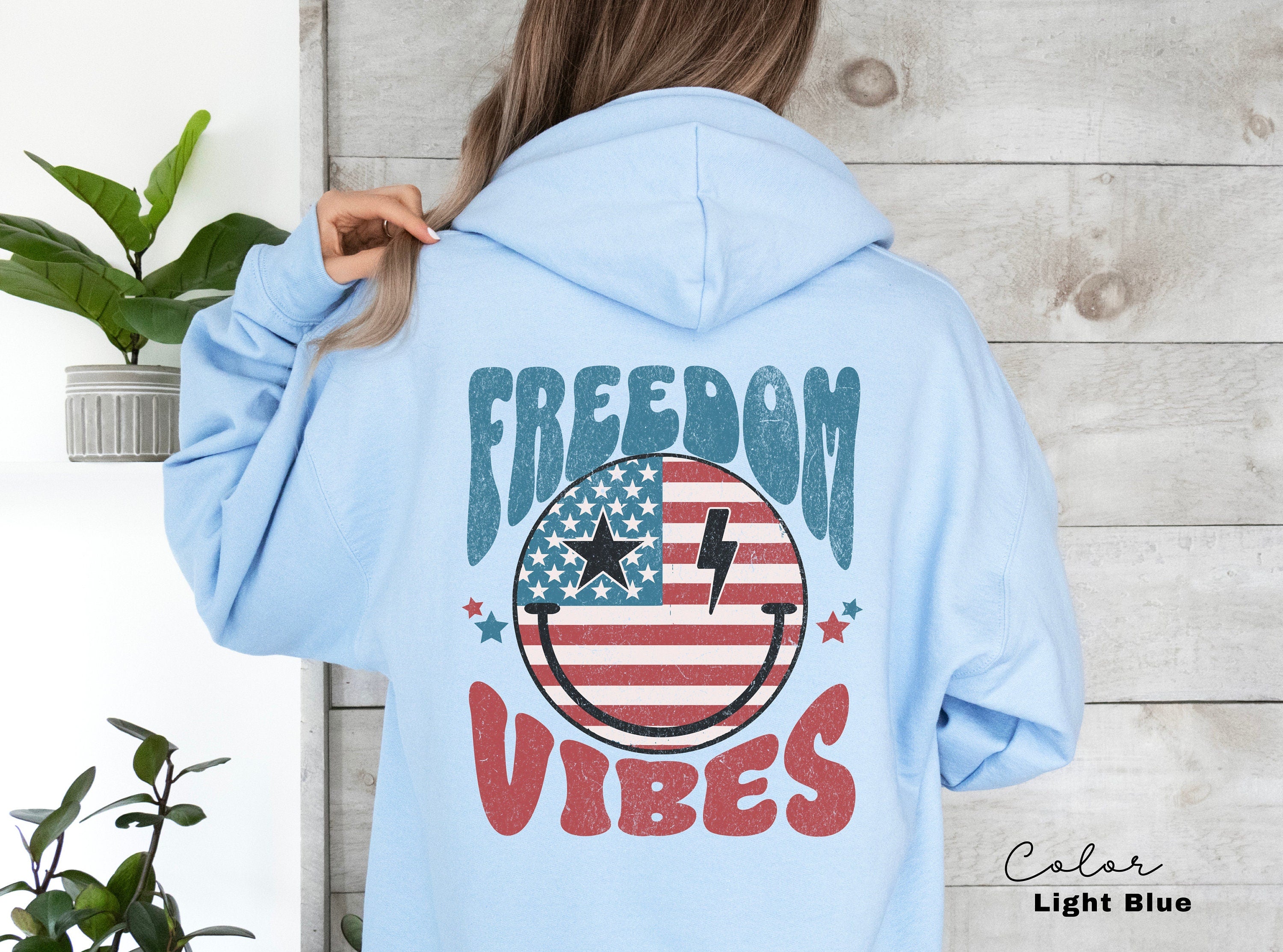 Freedom Vibes Hoodie, Retro USA Patriotic Hoodie, 4th of July Graphic Tee, Star American Graphic Tee,