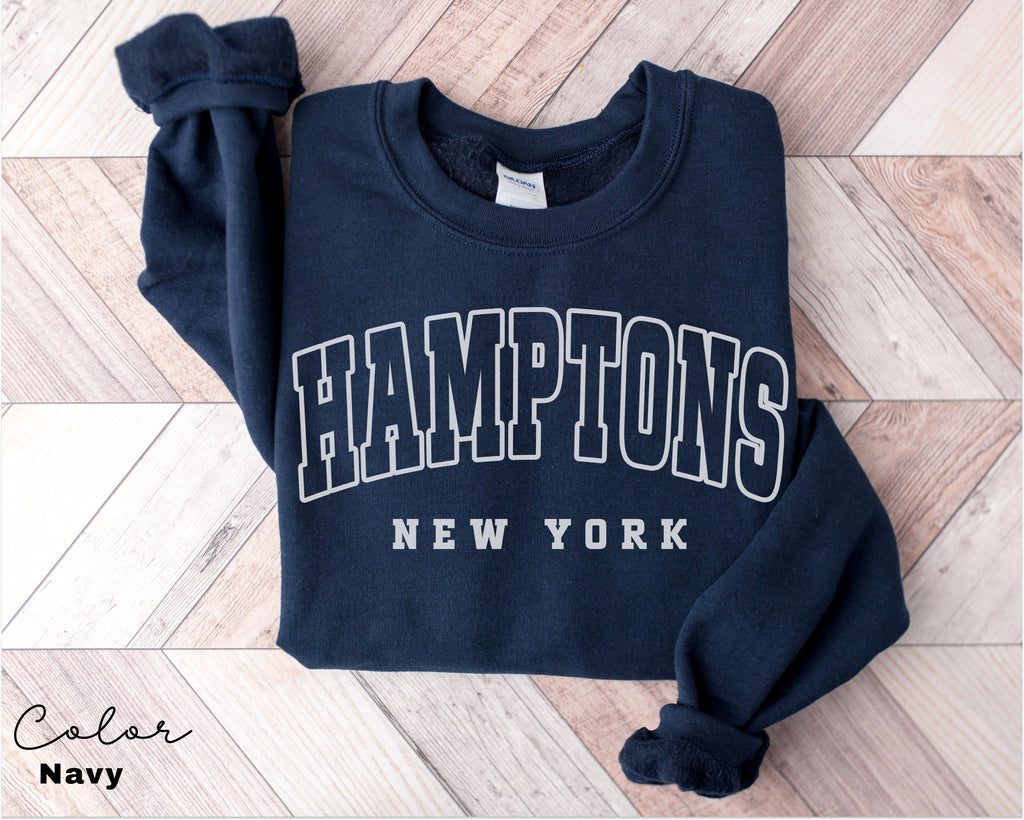 Hamptons City Sweatshirt, New York Pullover, Vintage Varsity Aesthetic, Trendy Travel Destination Gift, Unisex Crewneck Sweatshirt