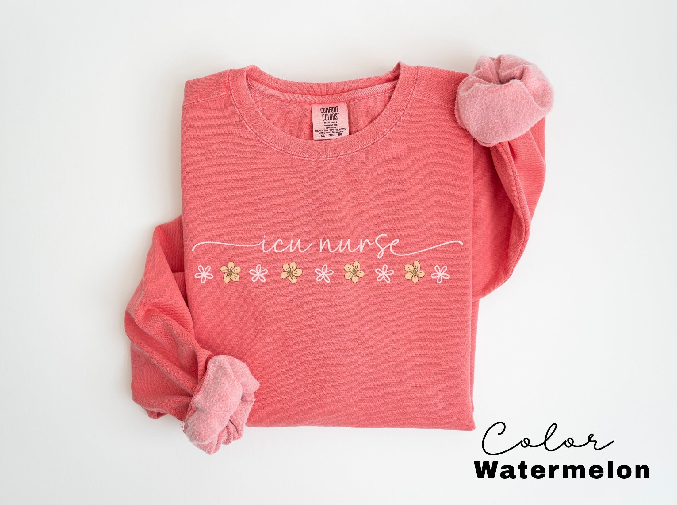 Floral ICU Nurse Sweatshirt, Comfort Colors Sweatshirt, ICU Nurse Sweater, Icu Critical Care, Intensive Care Unit Gift, Icu Nurse Crewneck,