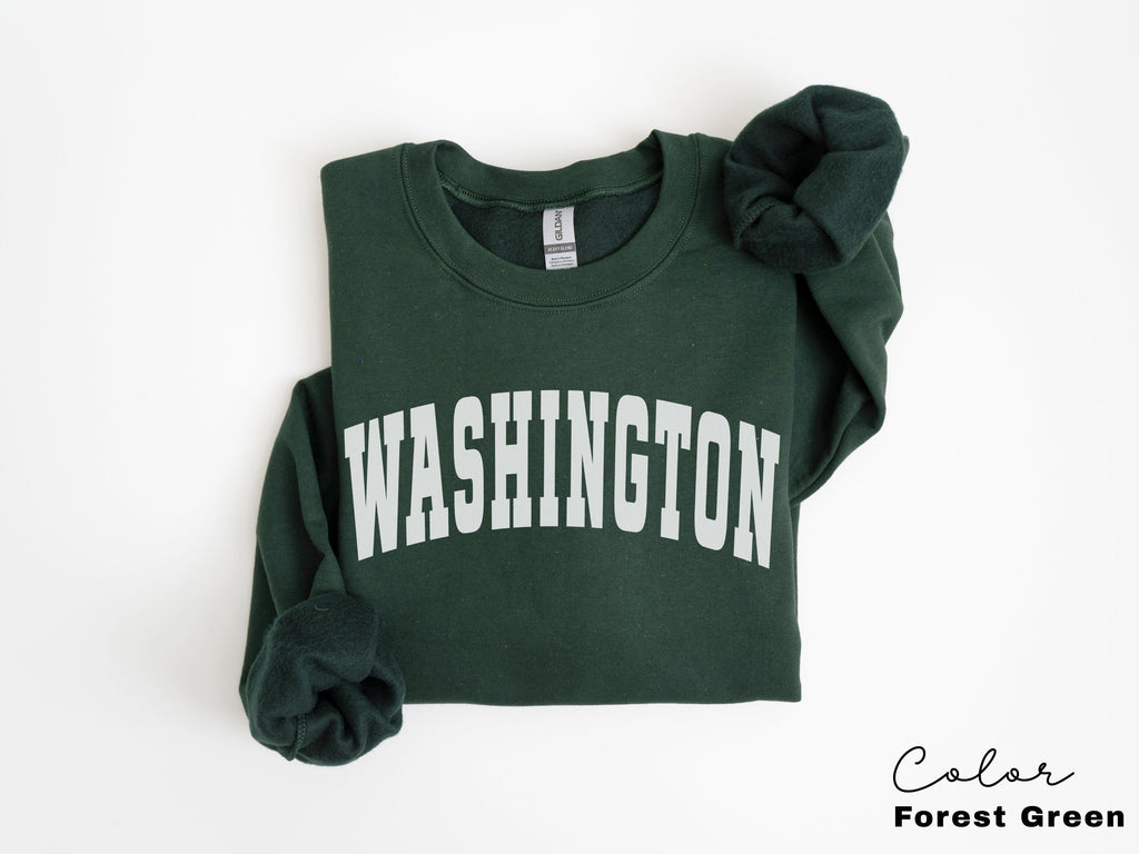 Washington Sweatshirt, WA Pacific North West, Vintage Varsity Aesthetic, Trendy Travel Destination Gift, Unisex Crewneck Sweatshirt