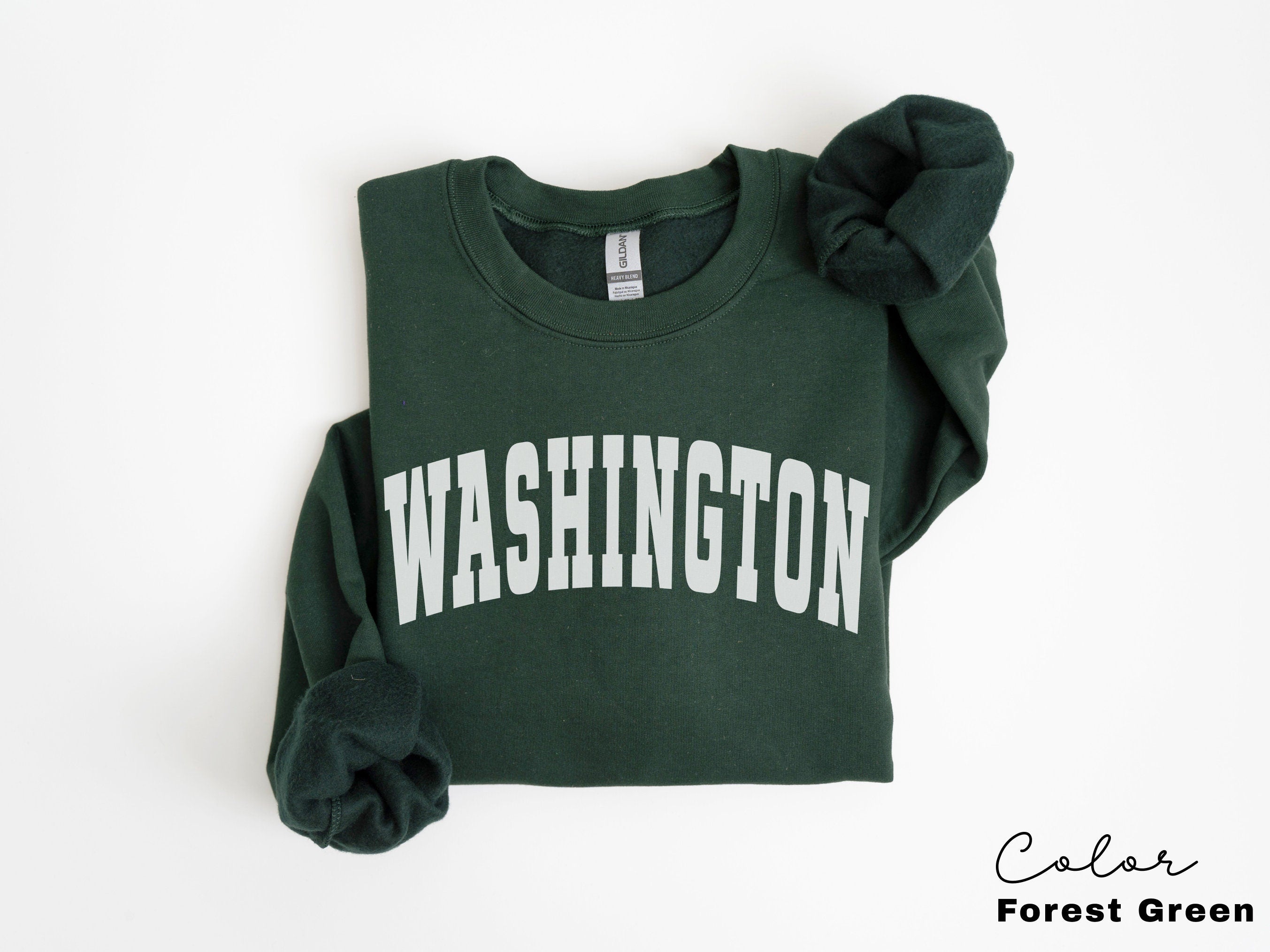 Washington Sweatshirt, WA Pacific North West, Vintage Varsity Aesthetic, Trendy Travel Destination Gift, Unisex Crewneck Sweatshirt