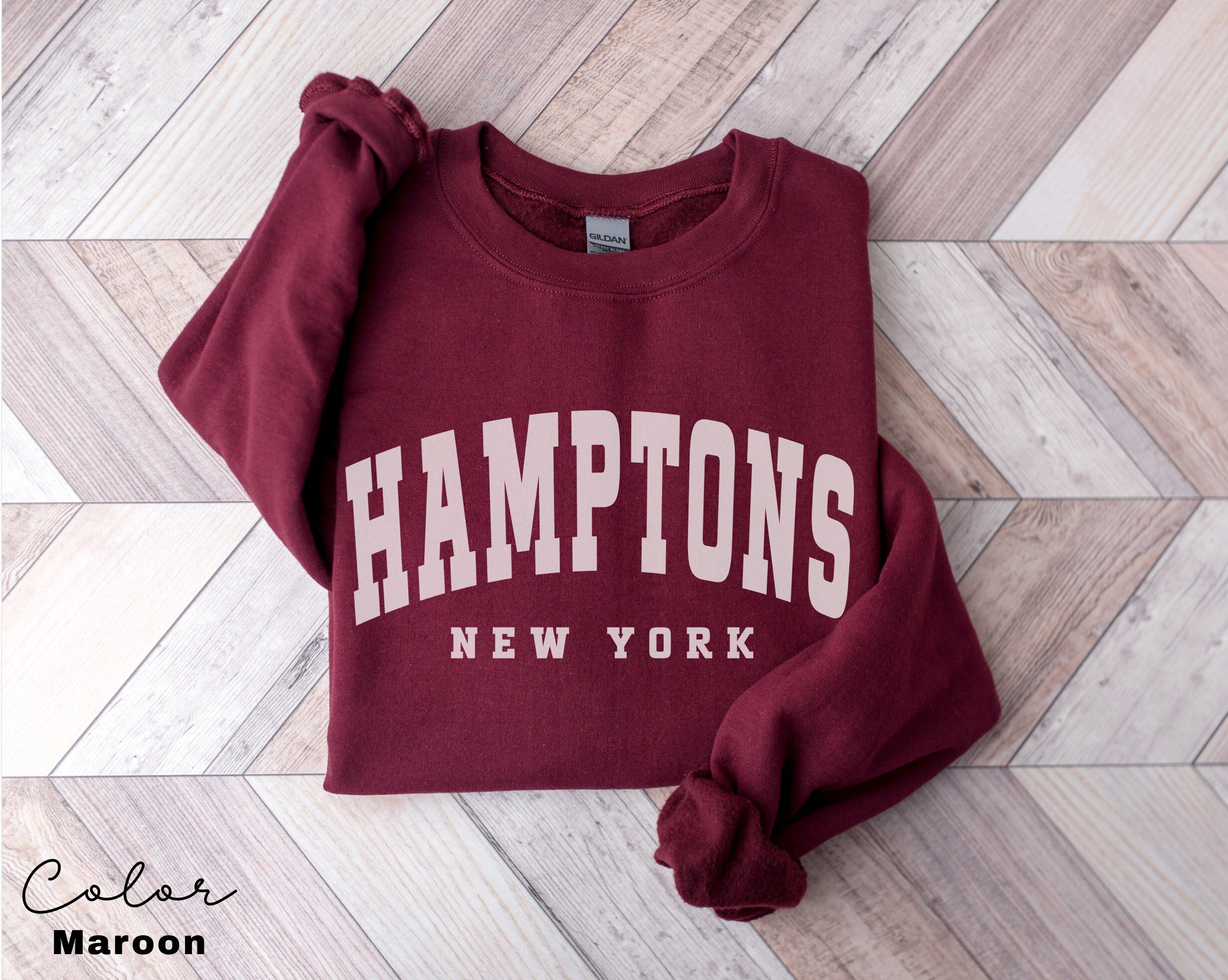 Hamptons City Sweatshirt, New York Pullover, Vintage Varsity Aesthetic, Trendy Travel Destination Gift, Unisex Crewneck Sweatshirt