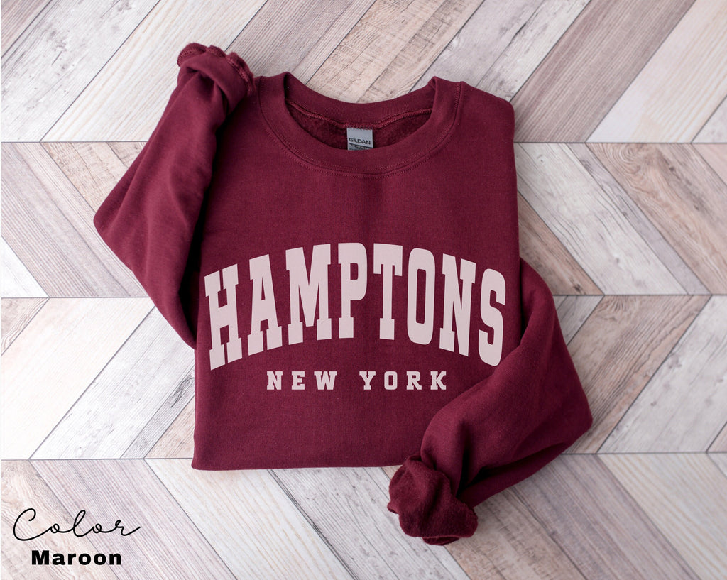Hamptons City Sweatshirt, New York Pullover, Vintage Varsity Aesthetic, Trendy Travel Destination Gift, Unisex Crewneck Sweatshirt