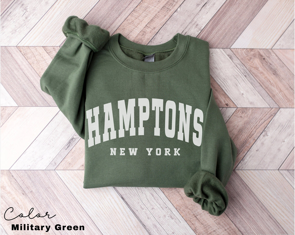 Hamptons City Sweatshirt, New York Pullover, Vintage Varsity Aesthetic, Trendy Travel Destination Gift, Unisex Crewneck Sweatshirt