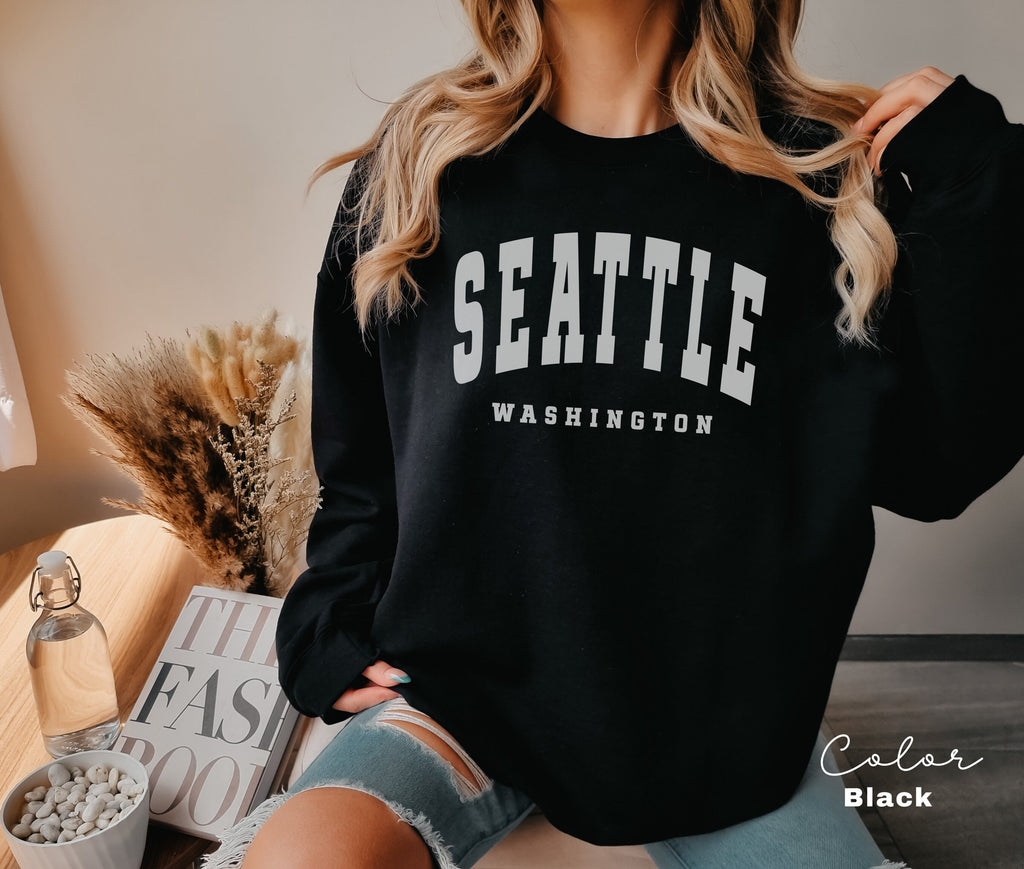 Seattle City Sweatshirt, Minimalist Seattle Fan Crewneck Sweatshirt, Vintage Seattle Sweatshirt, Preppy Sweatshirt, College Student gift,