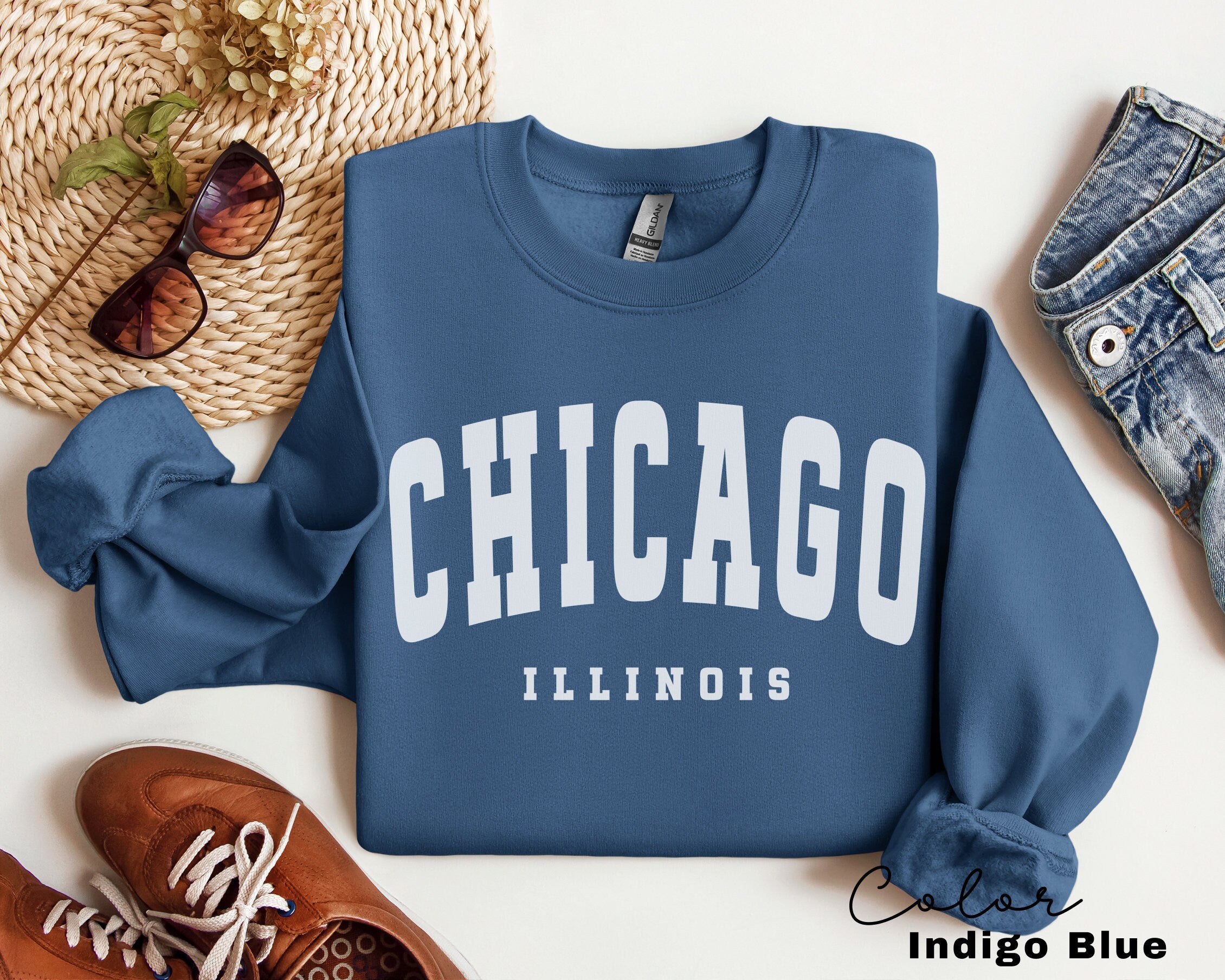 Chicago City Sweatshirt, Trendy Preppy Sweatshirt, Aesthetic College Crewneck, Oversized Minimalist Sweater, Chicago Bachelorette Shirt