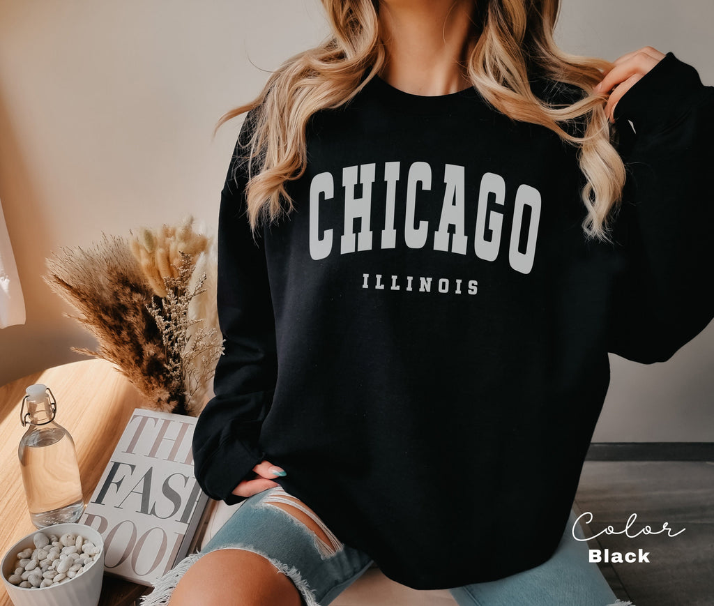 Chicago City Sweatshirt, Trendy Preppy Sweatshirt, Aesthetic College Crewneck, Oversized Minimalist Sweater, Chicago Bachelorette Shirt