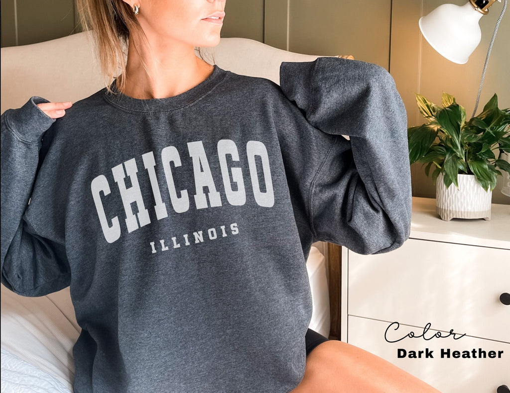 Chicago City Sweatshirt, Trendy Preppy Sweatshirt, Aesthetic College Crewneck, Oversized Minimalist Sweater, Chicago Bachelorette Shirt