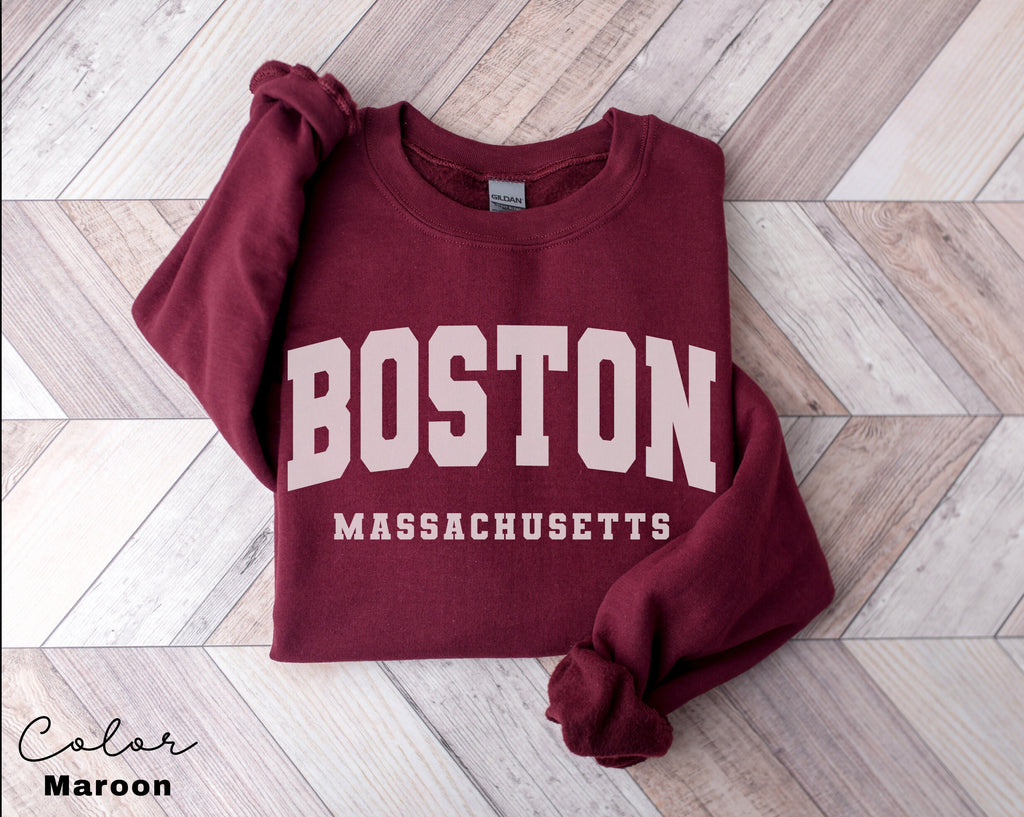 Preppy Boston Sweatshirt, Boston Pullover, Vintage Varsity Aesthetic, Trendy Travel Destination Gift, Boston Massachusetts Sweatshirt,